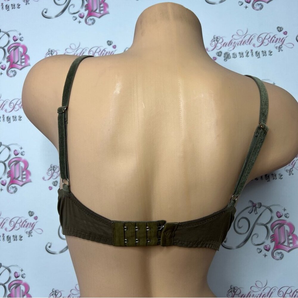 Victoria secret lined Demi bra green khaki lace velvet velour soft rare Angels - Picture 8 of 12